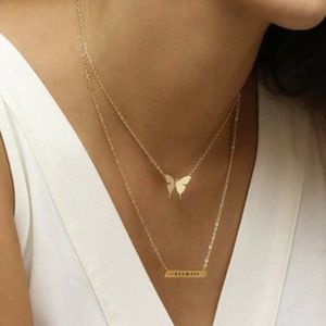 BOGO Butterfly Bar Necklace Gold Choker Adjustable